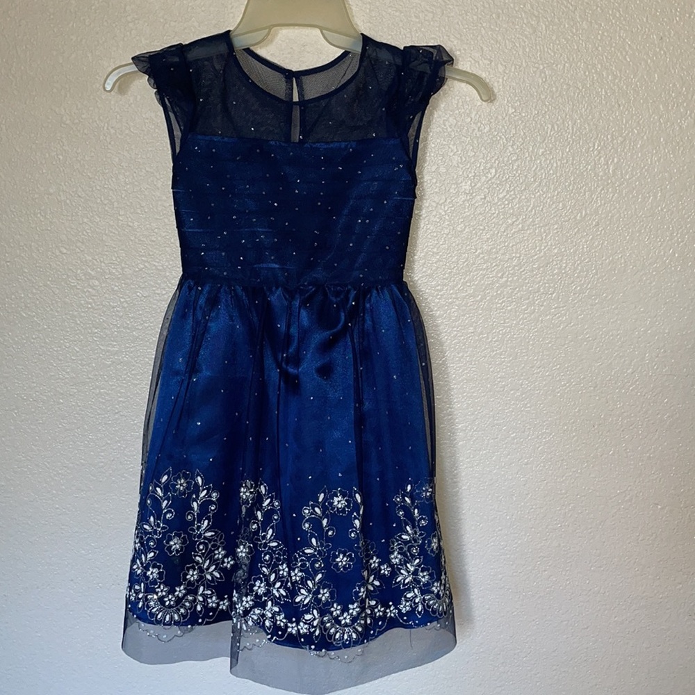 Brand New WithOut Tag girls size 8 sleeveless floral shiny painted net dress - Picture 1 of 8
